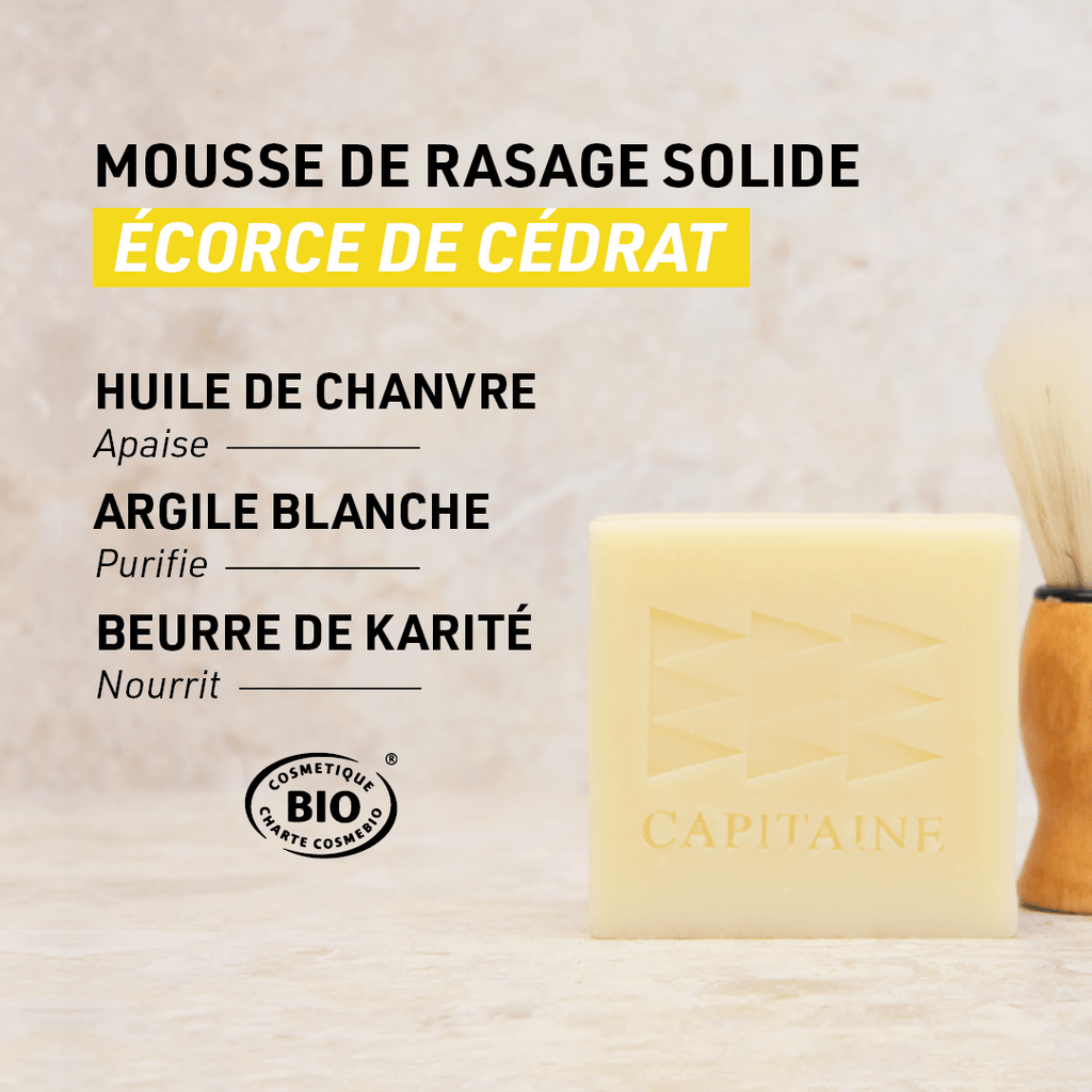 Mousse de rasage solide BIO apaisante à l’écorce de cédrat